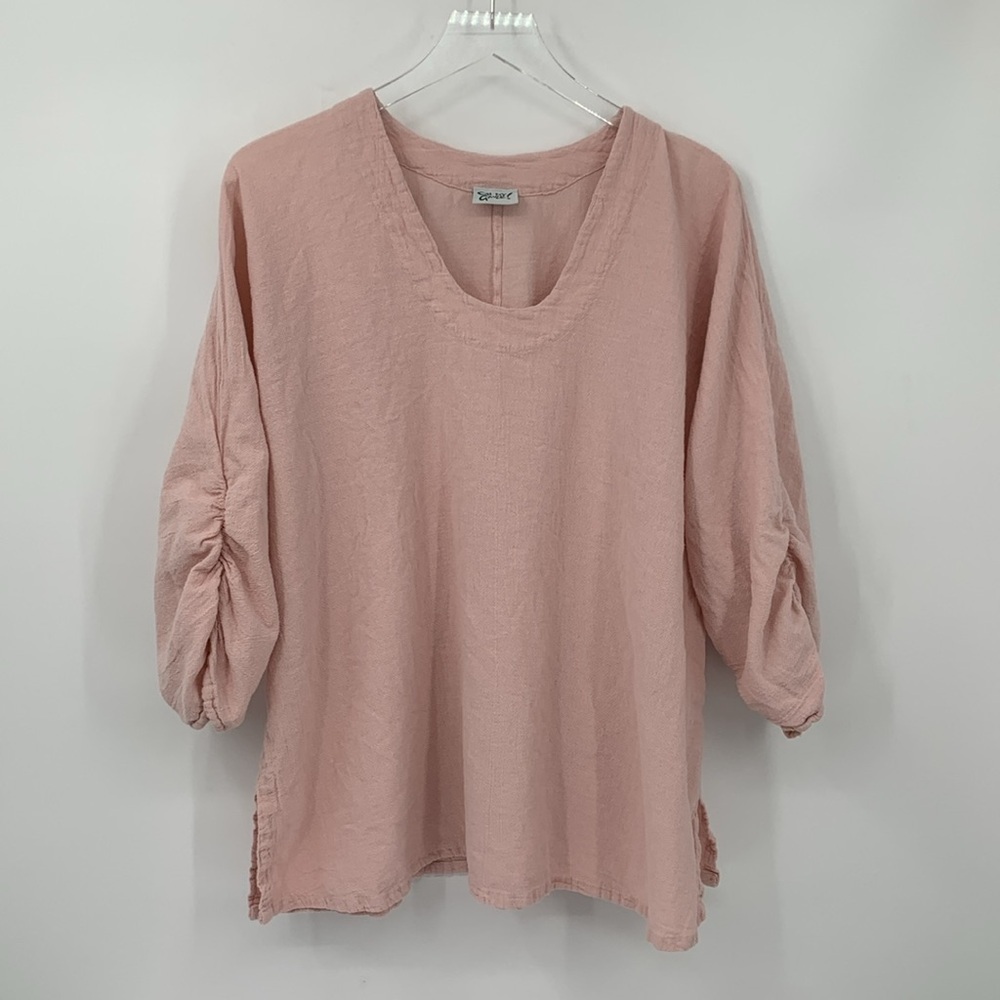 Oh My Gauze Arty cotton blouse top shirt pink gathered sleeve crinkle 3 XXL